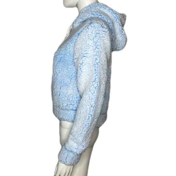 Aqua Women's Baby Blue Sherpa Drawstring Hooded Pullover Sweatshirt sz S - Picture 5 of 5